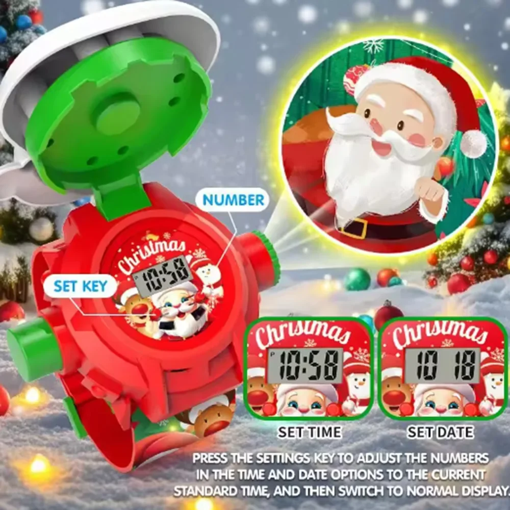 1pc-Christmas Children's Projection Watch Santa Claus Cartoon Design for Boys and Girls, Is An Ideal Christmas Gift.