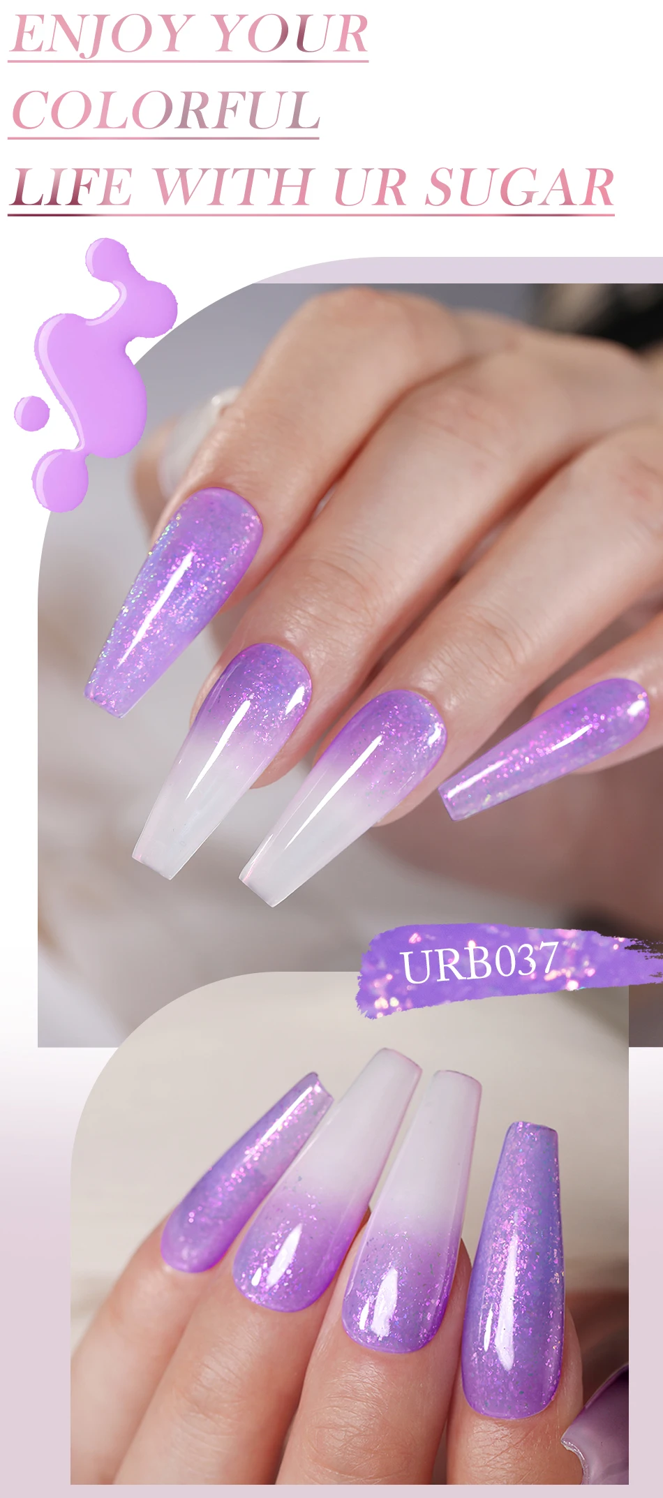 Description Picture 5 of itemUR SUGAR 7ml Auroras Glitter Rubber Base Gel Laser Sparking Chrome Sequins Semi Permanent Soak Off UV LED Nails Art Vernis