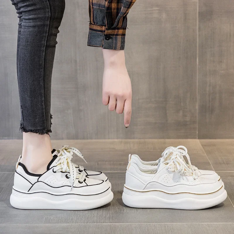 

Женские кроссовки на шнуровке, Вулканизированная подошва, низкие, толстая подошва, модная мягкая обувь, популярный цвет, на весну