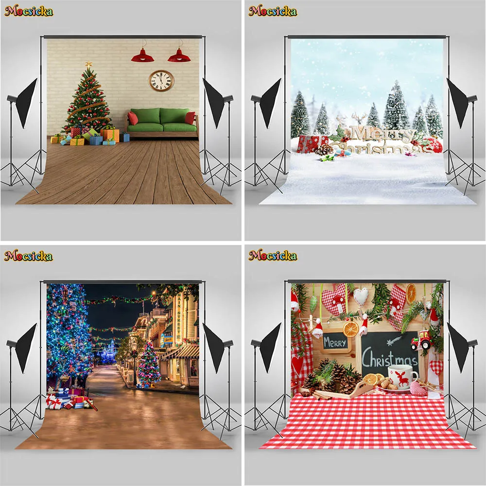 

Mocsicka 2023 Christmas Tree Gift Toy Cute Bear Baby Photo Background Photography Backdrop Xmas Photocall Photo Studio Banner