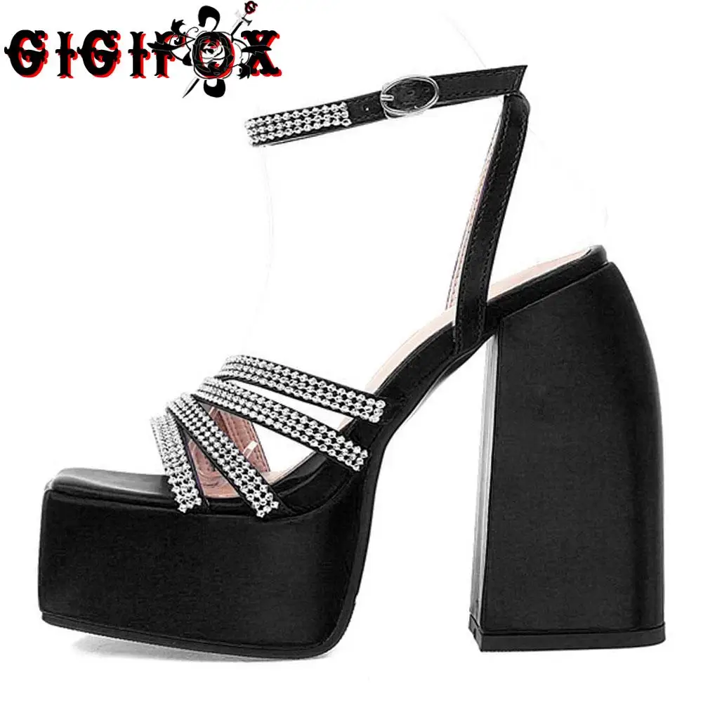 GIGIFOX Brand New 2022 Big Size 43 Summer White Goth High Heels Sexy Party Chunky Platform Sandals Shoes Women 