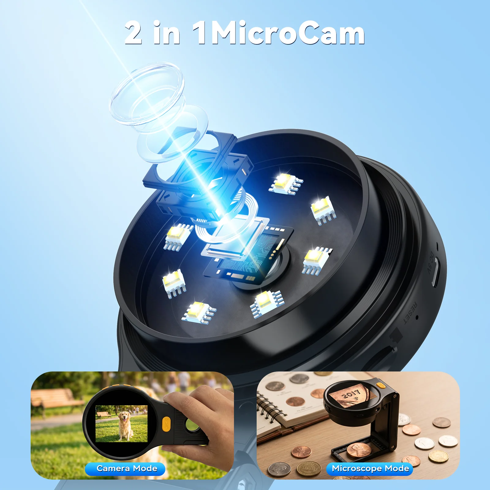 2-in-1 휴대용 USB 디지털 현미경 1000X 코인 현미경 2.8인치 PC, 전자제품 수리 및 취미용 휴대용 마이크로캠