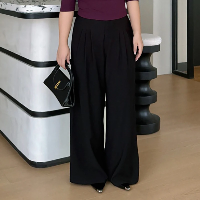 Fashion Plus Size Women's Wide Leg Suit Pants Minimalist Elegant Simple Premium Full Length Trousers Suitable For Casual Wear
