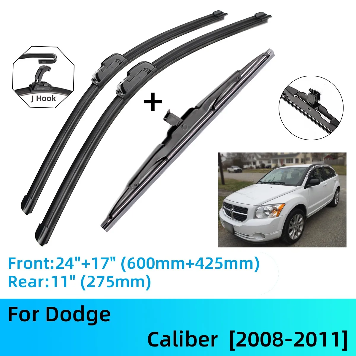 For Dodge Caliber Front Rear Wiper Blades Brushes Cutter Accessories J U Hook 20082011 2008