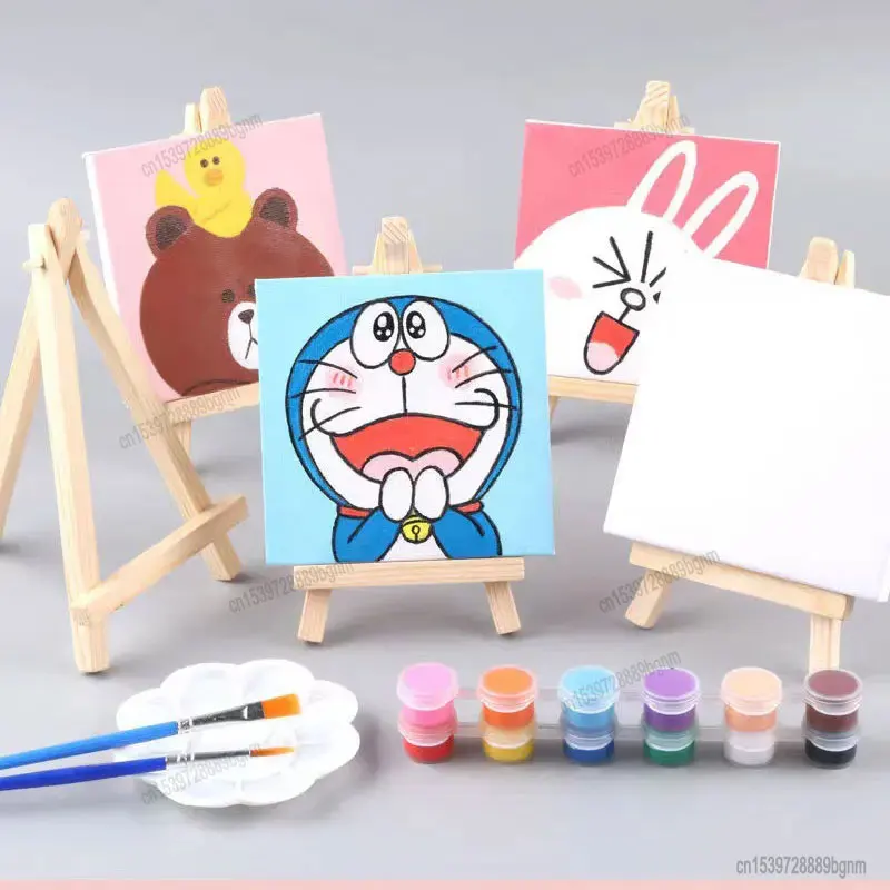 Canvas Paint Set 15cm X 20cm with Paint Tools DIY Painting Kit with  Pre-Drawn Canvas + Mini Wooden Stands for Artist Kids