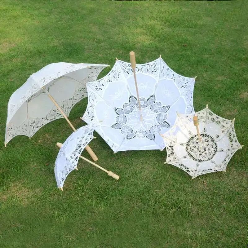 Lace Umbrella 28/45/75CM Wooden Handle Craft Wedding Photography Bride Bridesmaid Decor