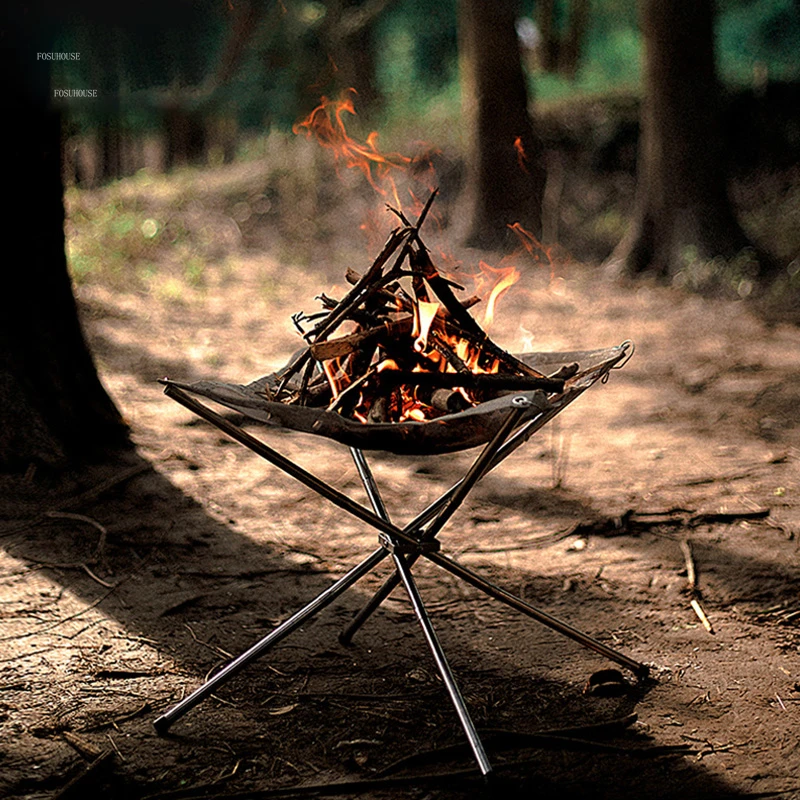 Chimeneas Folding Wood Stove Camping Outdoor Heater Small Bonfire Pot  Tripod Grill Stainless Steel Charcoal Furnace Fire Rack - AliExpress
