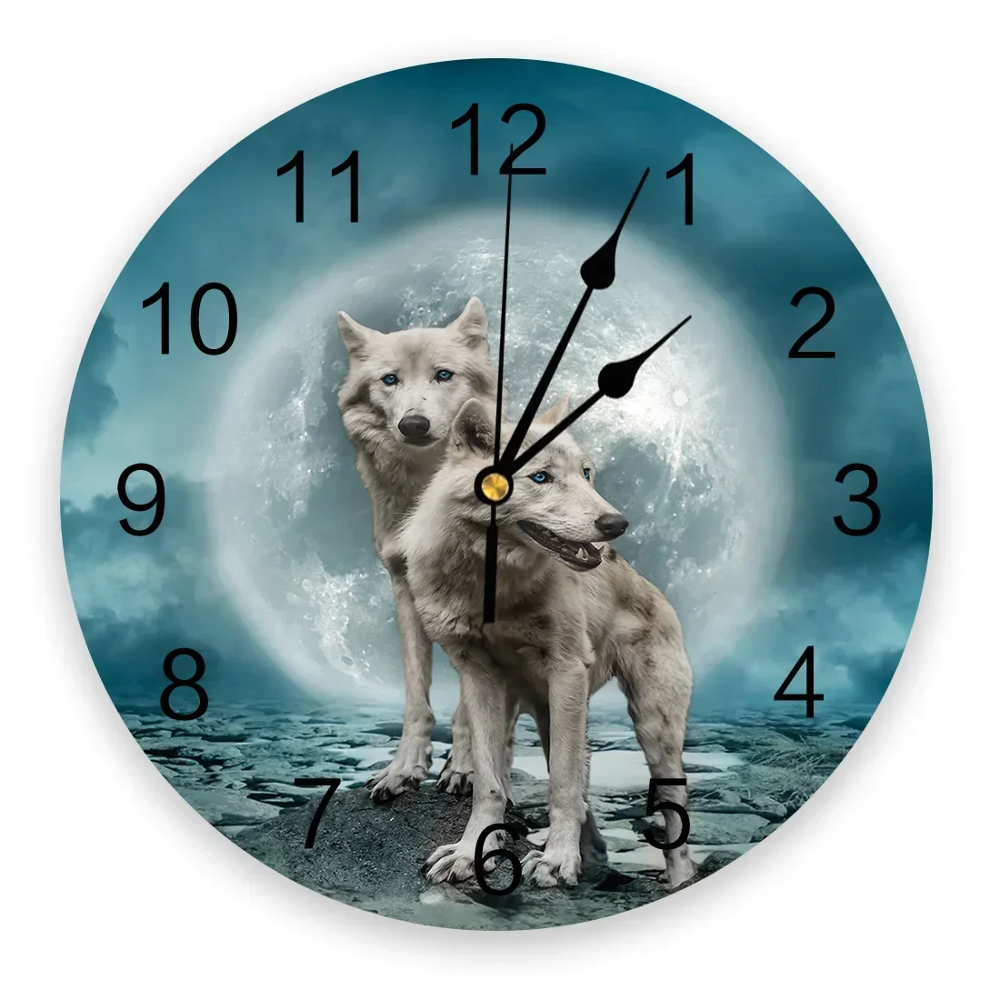 Round Wolf & Moon Acrylic Wall Clock Color:LXM04110;Sheet Size:10inch(25CM)