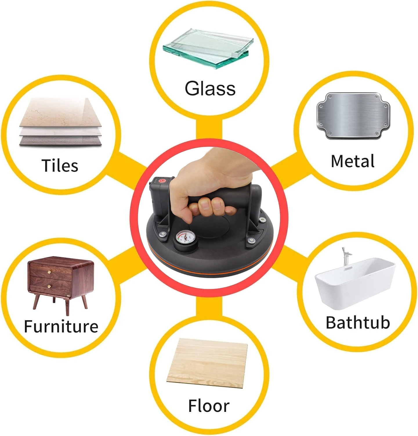 Electric glass suction cups, 8 inch vacuum suction cups, rechargeable glass regulator for glass, window, granite, tile lifting