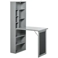 Homcom Fold-Out Convertible Office Desk, Wall Mount Computer Desk with Blackboard and Side Shelf, Charcoal Gray 1