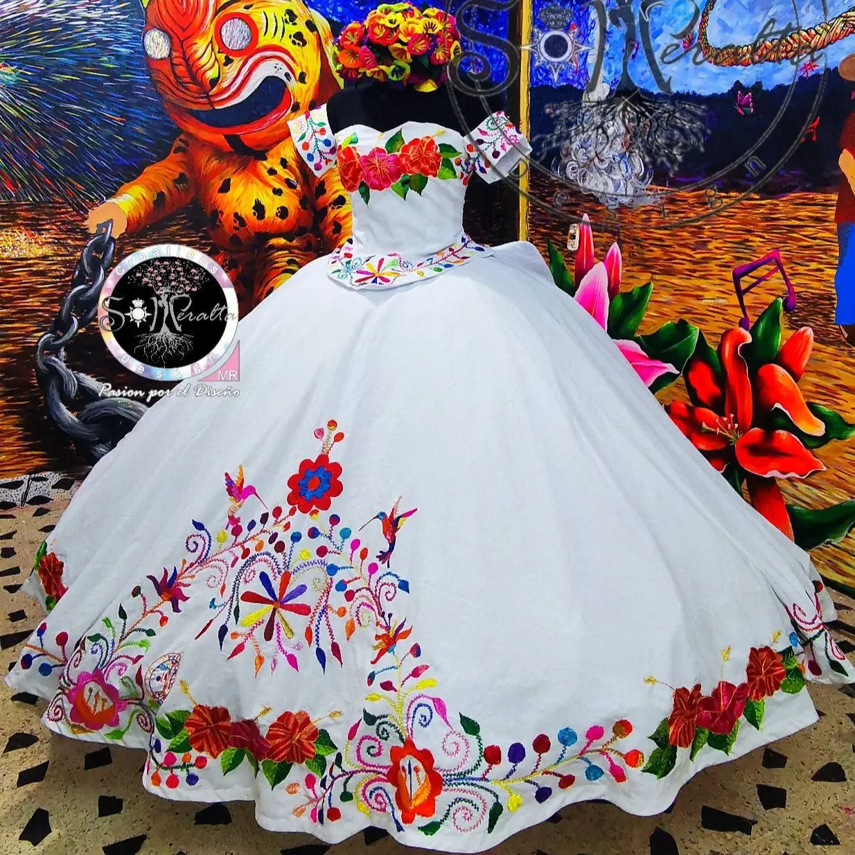 

White Charro Quinceanera Dresses Ball Gown Sweetheart Short Sleeves Embroidery Puffy Mexican Sweet 16 Dresses 15 Anos
