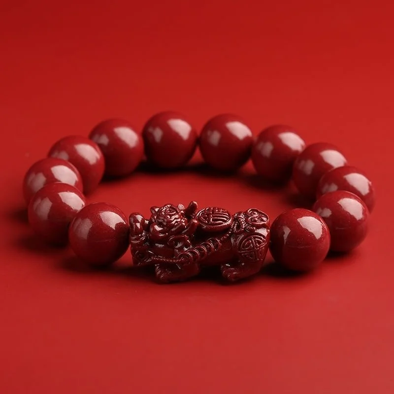 

Natural Genuine Cinnabar Pi Xiu Bracelet Buddhist Meditation Beads Bracelet Raw Stone Crystal Sleep Aid Transfer Beads