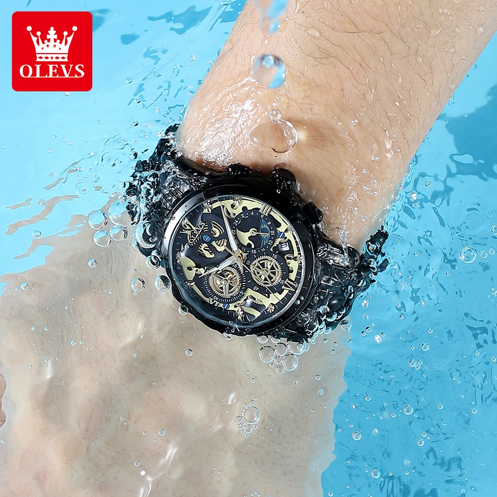 OLEVS 9947 Watch For Men Original Waterproof Luminous Business Quartz Wistwatch 42mm Big Dial Stainless Steel Calendar Man Watch
