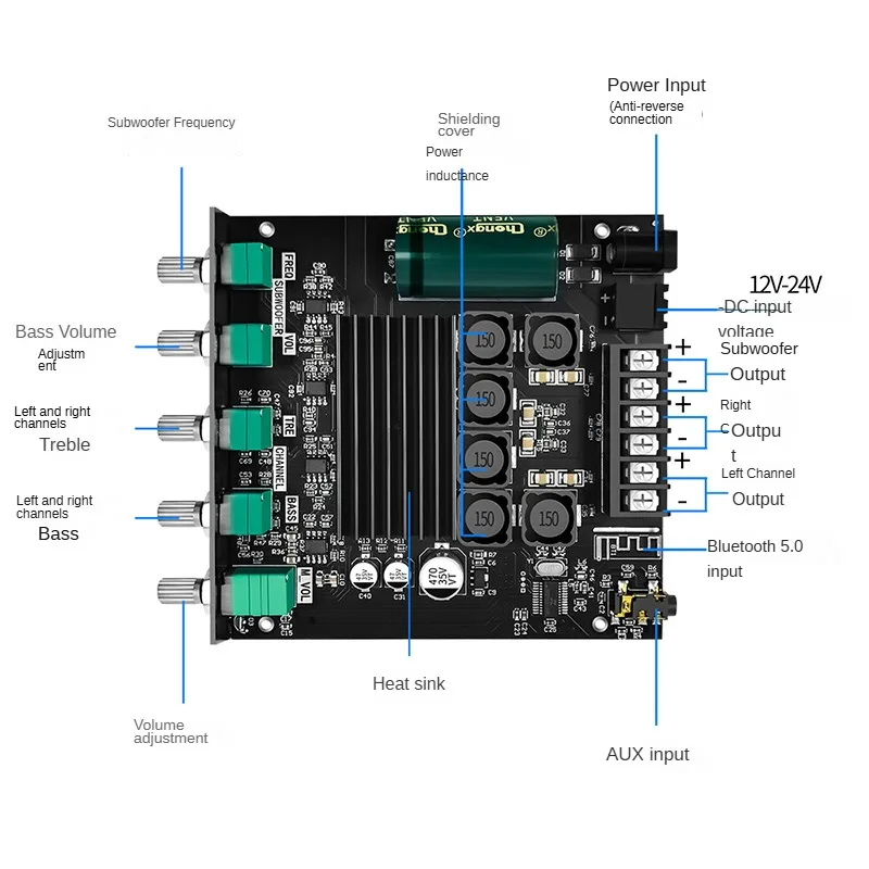 Sound Amplifier ZK-TB21 2.1 Channel Bluetooth Digital Power Amplifier Module