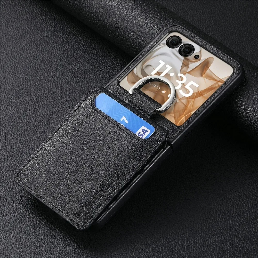 Luxury PU Leather Phone Case with Finger Ring and Card Slot Holder - Elegant Wallet Style Protective Cover