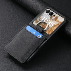 Luxury PU Leather Phone Case with Finger Ring and Card Slot Holder - Elegant Wallet Style Protective Cover for Moto Razr 60 (Black)