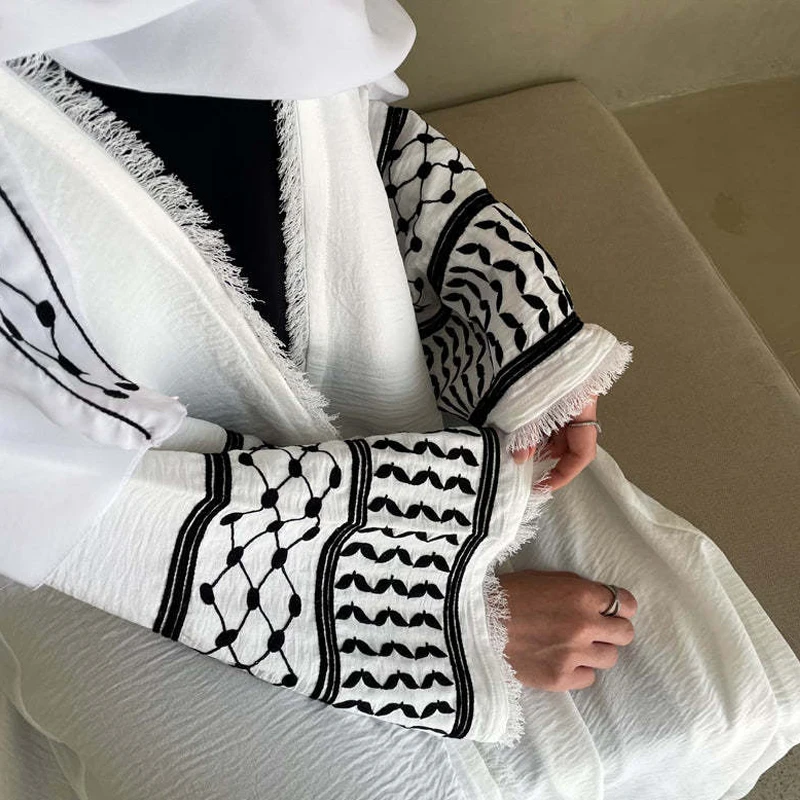 2024 Wrinkle Soft Crepe Embroidery Muslim Kefiyyeh Abaya Ramadan Tassel Dubai Abaya Women Muslim Dress Modest Islamic Clothing Best Sellers In Women's Clothing