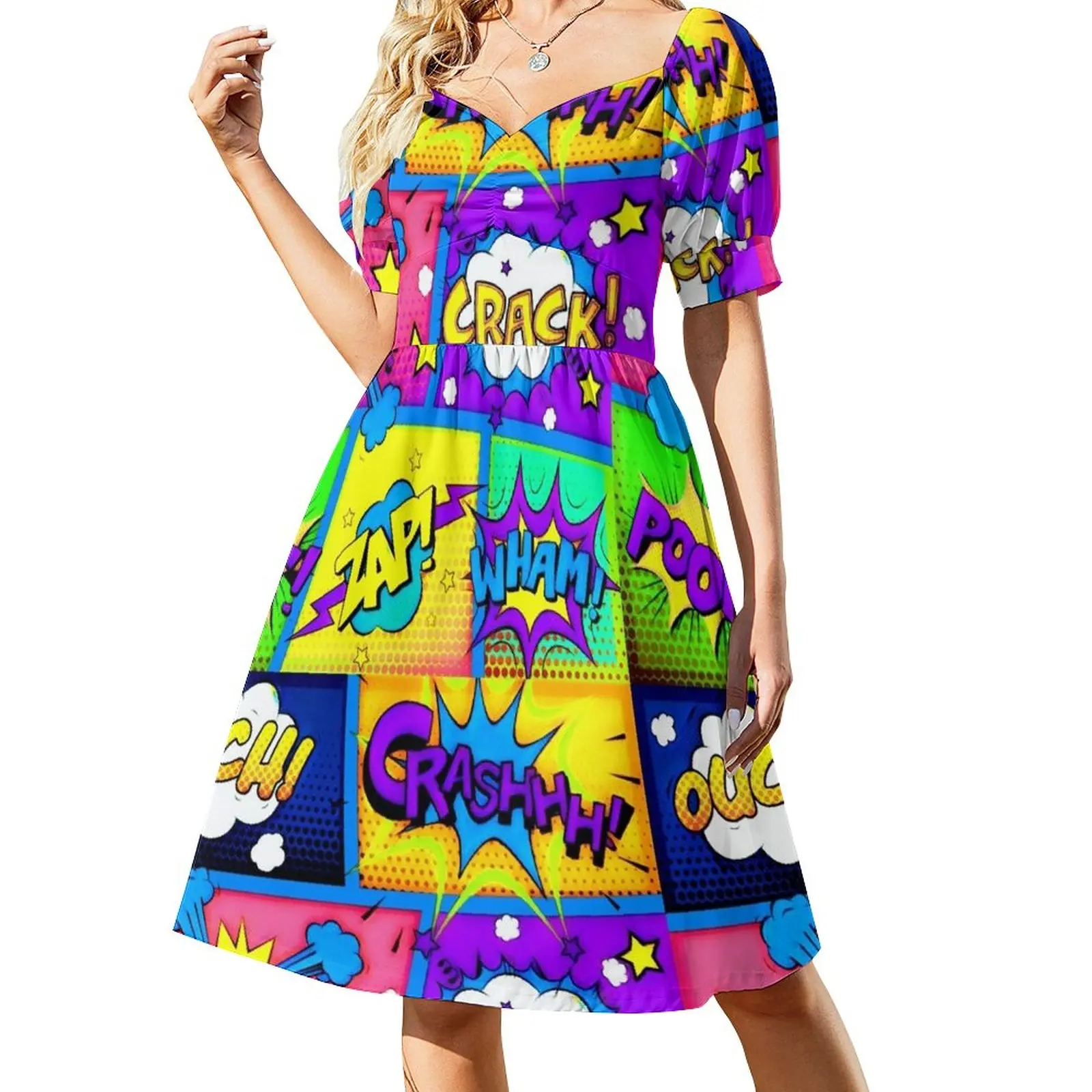 thumbnail image 1 of Vestido con paneles de cómics coloridos, vestido de dama de honor, vestidos de fiesta para mujer, vestidos de mujer para ocasiones especiales, 1 of 7