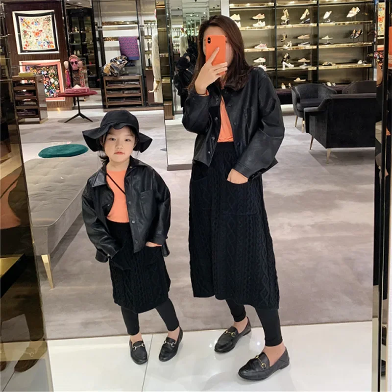 

Parent-child clothing mother and children's clothing, leather jacket, Han Fan coat, top, winter clothing new children's clothing