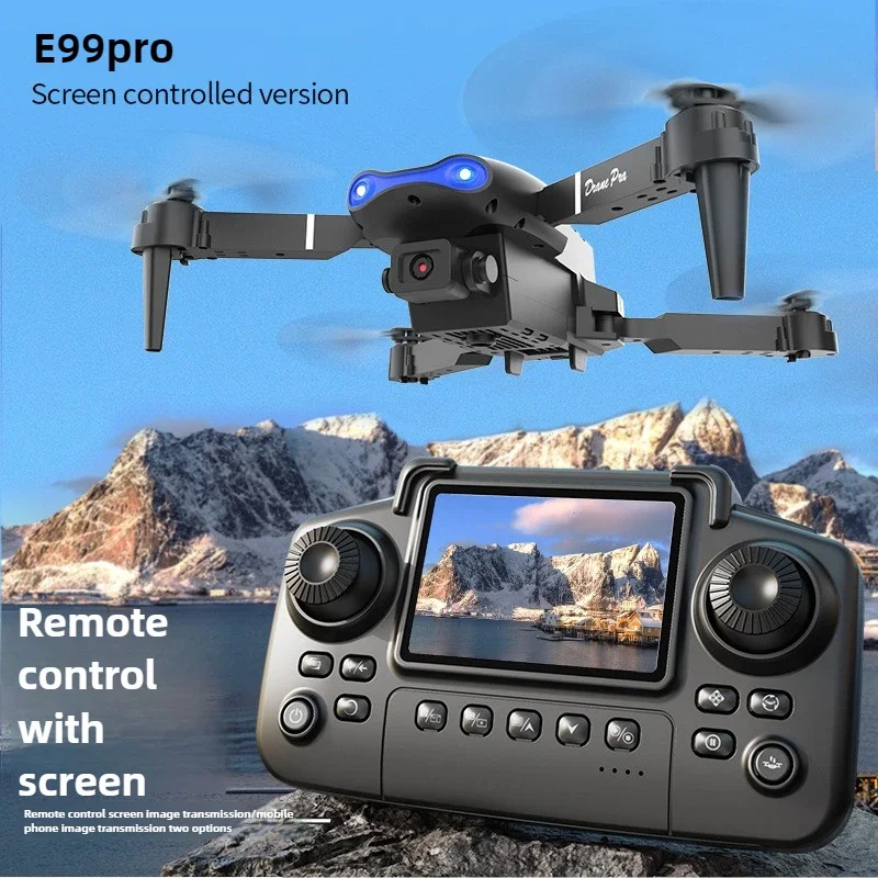 Drone E99 PRO 4K HD avec caméra WiFi, pliable et performant pour débutants, posé sur fond blanc.
