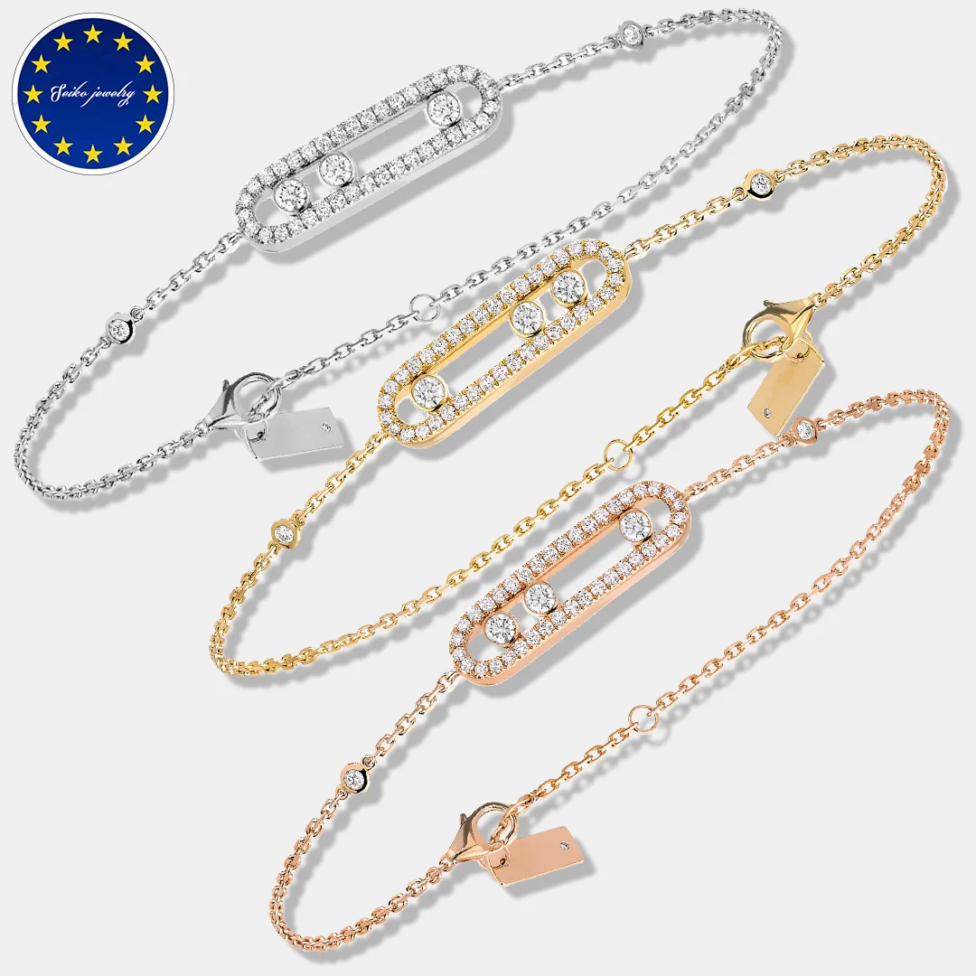 

French luxury brand 925 sterling silver women's bracelet. Exquisite gifts. Moving stones.