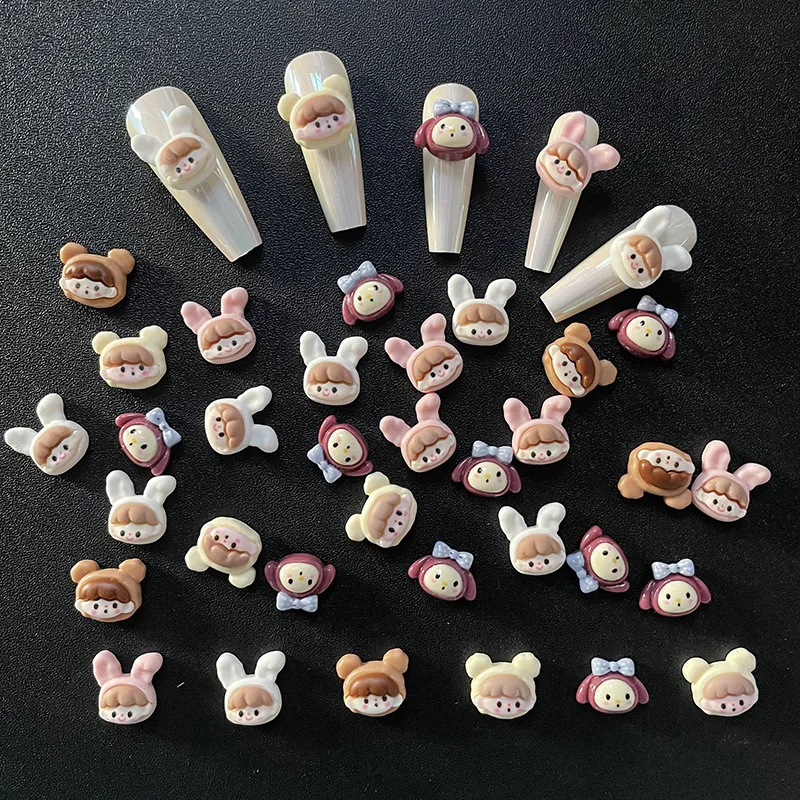 

20pcs cute nail charms accessories cartoon rabbit bow designs mini DIY manicure supplies decoration Kawaii nail art rhinestones