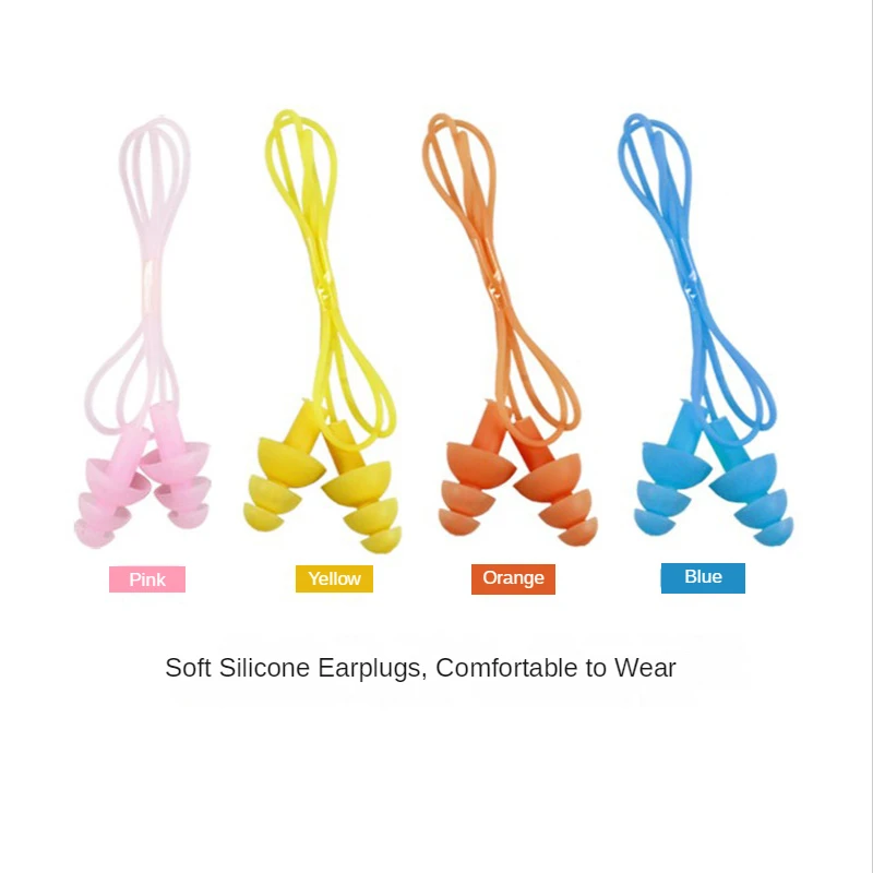 

New Universal Soft Silicone Swimming Earplugs Three-layer Waterproof Belt Rope Anti-loss Earplugs Water Sports Bathing Earplugs