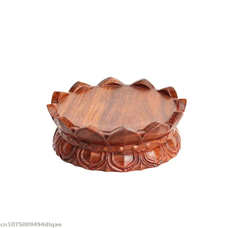 Natural Solid Wood Lotus Pedestal Crafts Vase Coffee Tea Display Stand Woodcarving Buddha Guanyin Bodhisattva Altar Table Base