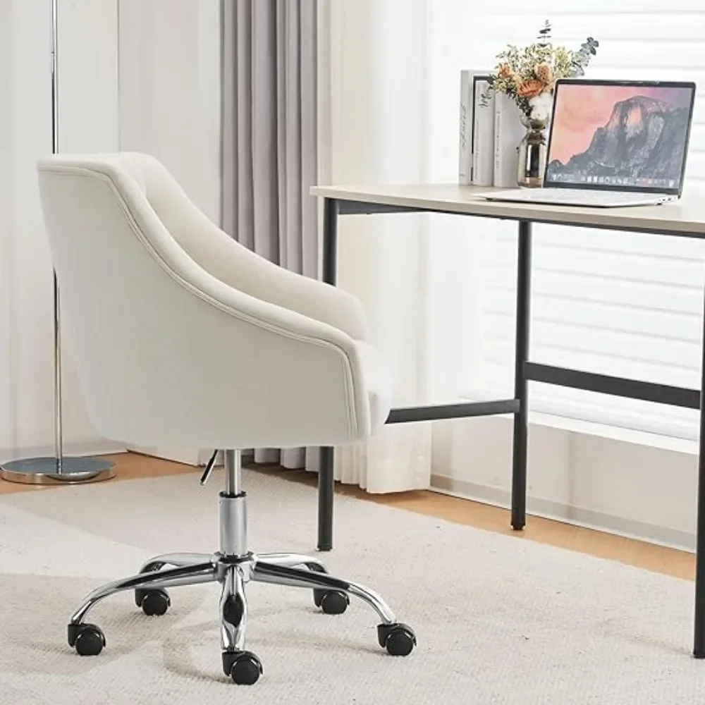 Velvet Fabric Pink Desk Chair for Home Office, Modern Adjustable Swivel Task Chair, Bedroom Vanity Chair for Girls Women 6