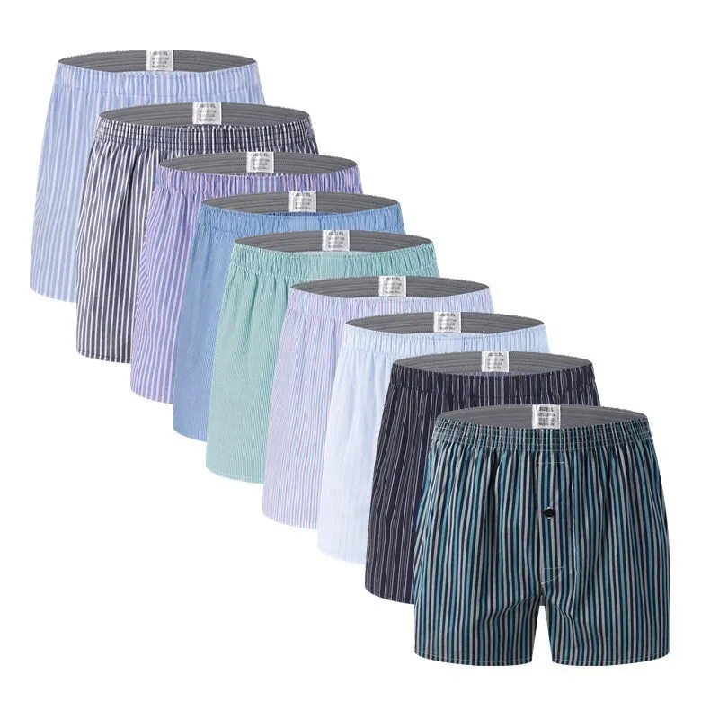 4Pcs/Lot Classic Plaid Striped Men's Boxers Cotton Mens Underwear Trunks Woven Homme Arrow Panties Boxer Plus Size 4XL 5XL 6XL