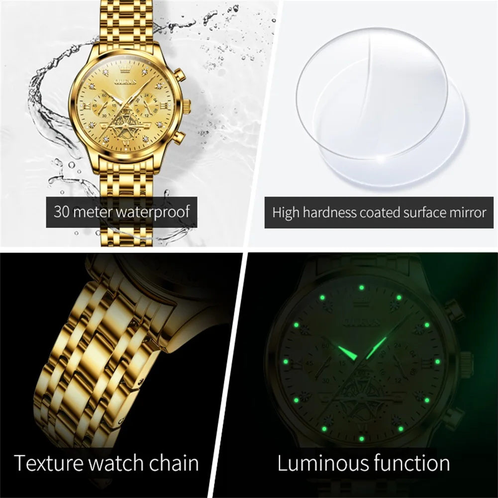 OLEVS Flywheel Skeleton Women Quartz Watch Stainless steel Chronograph Waterproof Luminous Ladies Bracelet Watch for Women Set 6