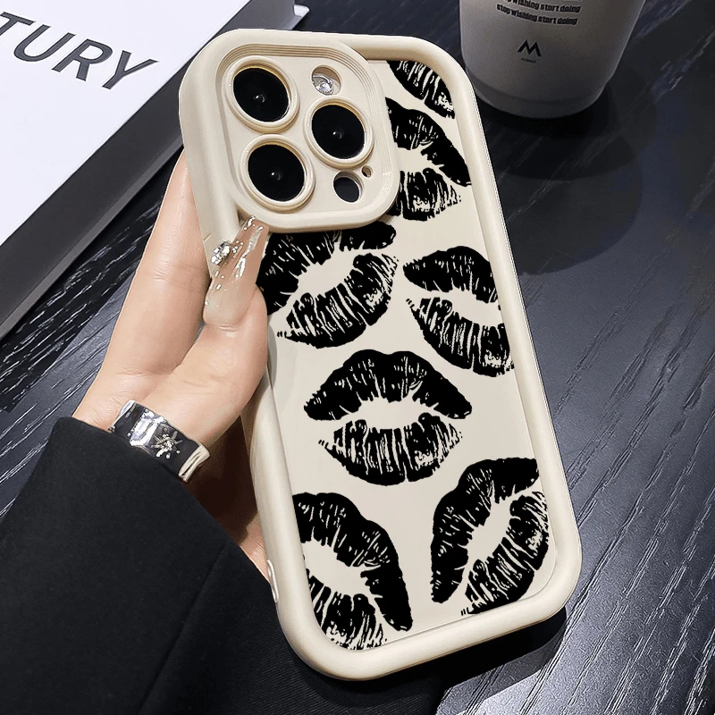 Chic Pink Lip Print Silicone Phone Case - Stylish Shockproof Candy Cover