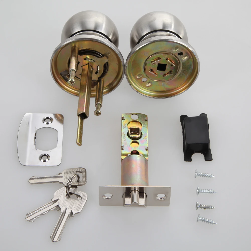 Round Door Handle Door Knobs Lock Stainless Steel Entrance Passage Lock with Key for Bedroom Living Room Bathroom door knobs