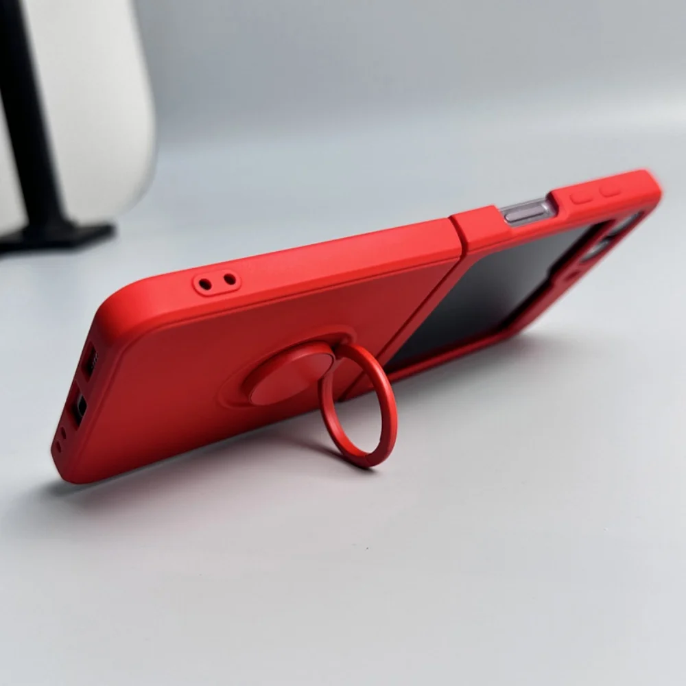 Candy Color Liquid Silicone Magnetic Phone Case with Shockproof Ring Stand