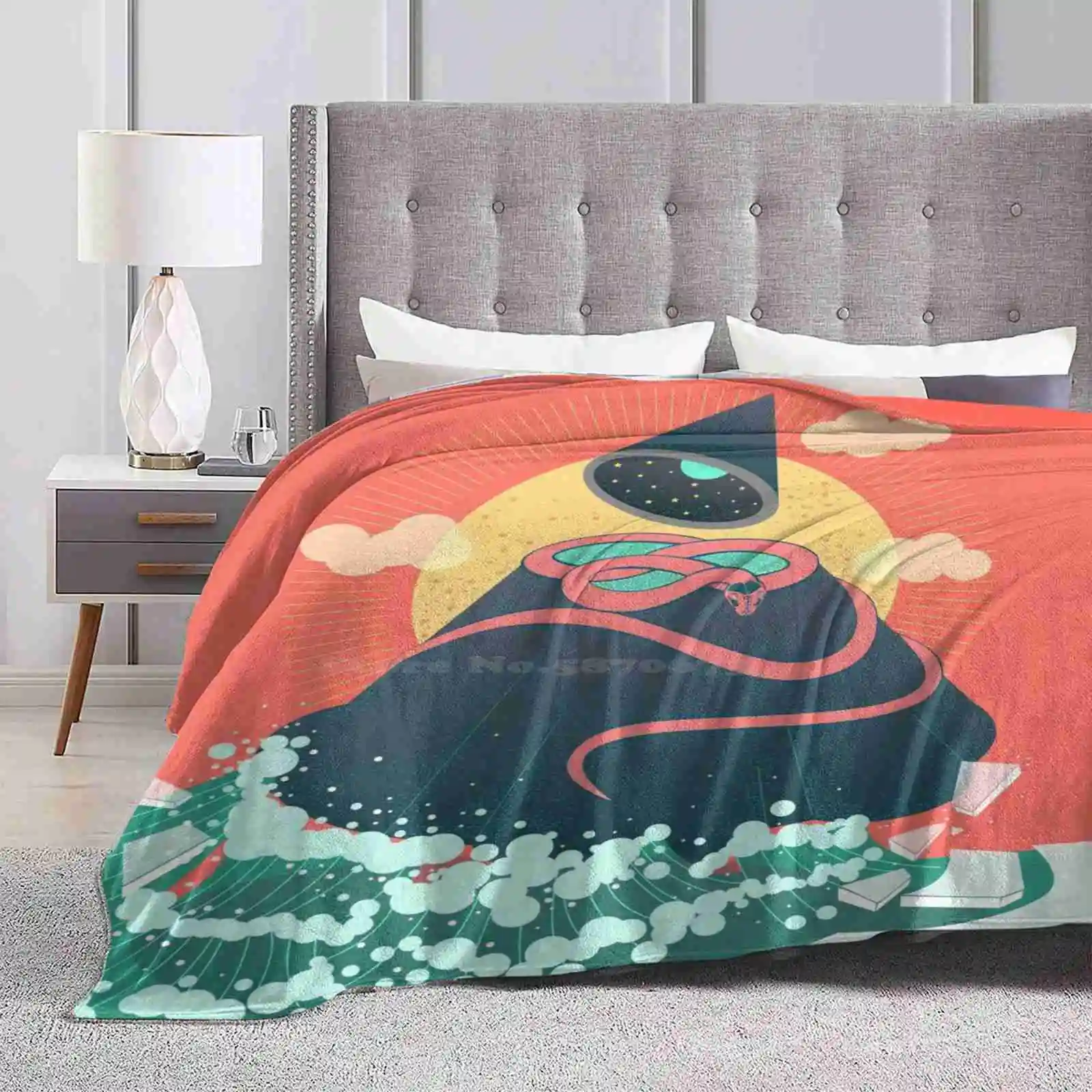 Snake On Crystal Mountain Design Creativo Leggero E Sottile Coperta Di Flanella Morbida Snake Mountain Japanese Folk Hokuzai Influence Ice