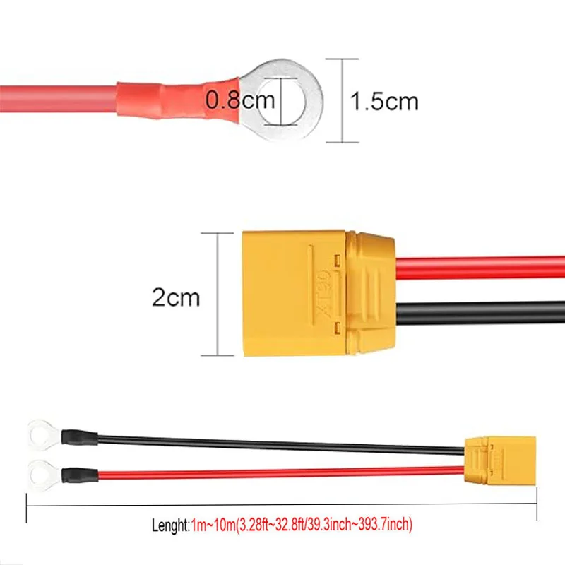 Câble XT90H-F 12 AWG pour Batterie RC - Longueurs 5m à 10m