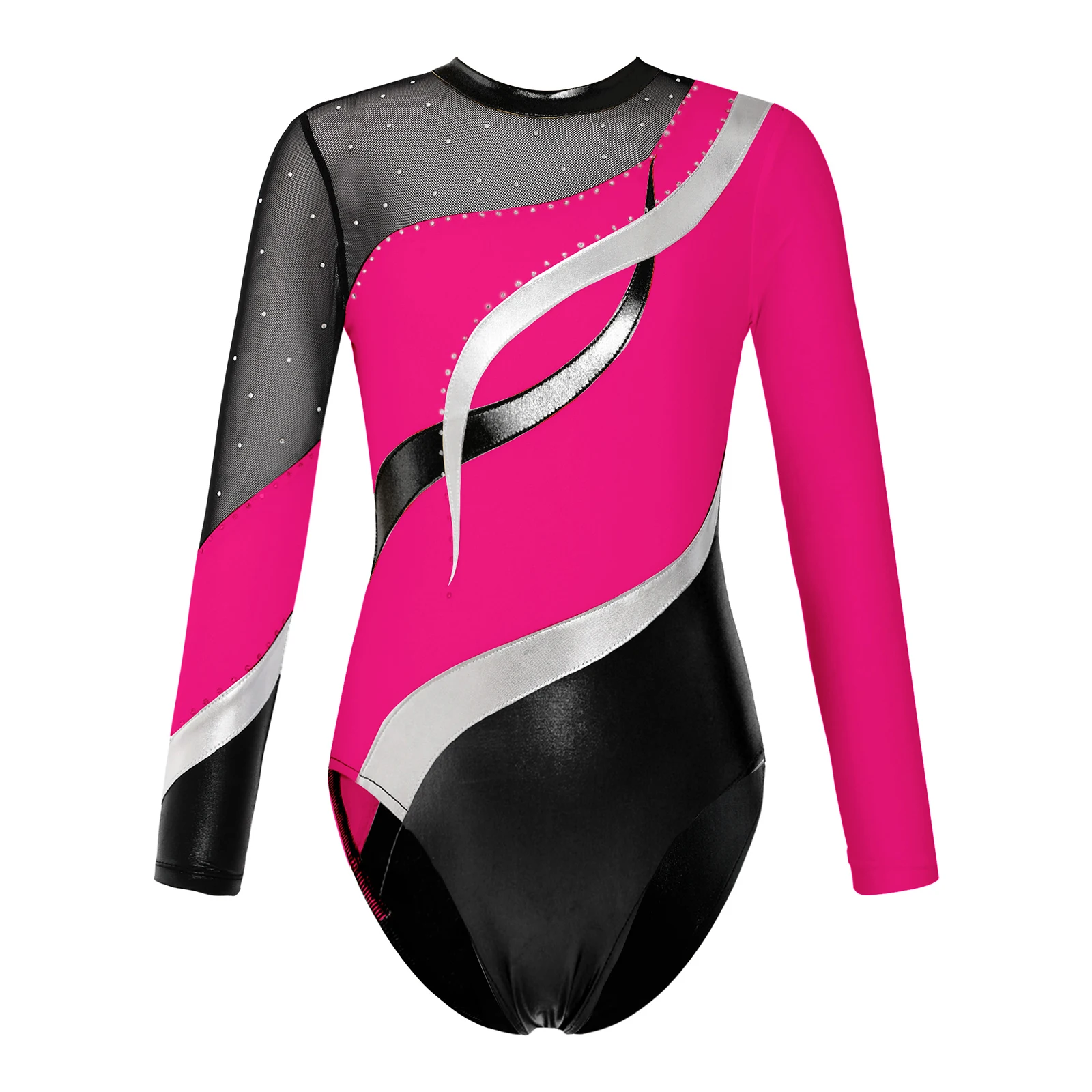 Ballet Leotard Dance Leotard Girls Dance Costumes Kids Girls Shiny Rhinestone Gymnastic Ballet Jersey Dance Leotards Costume Long Sleeve Round Neckline Figure Skating Jumpsuit