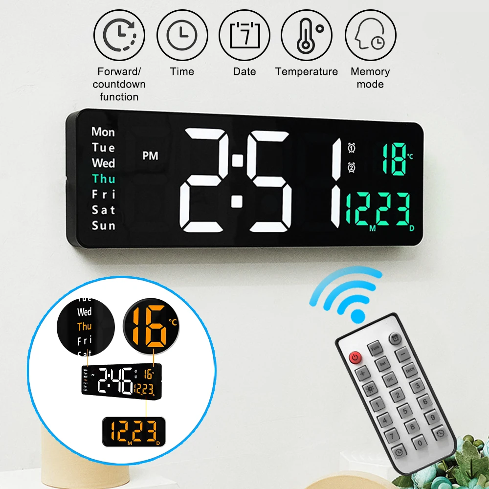 16" Large Digital Wall Clock with Remote Large Display Digital Clock