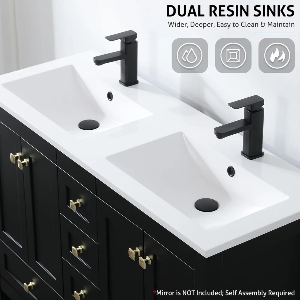 Bathroom Organizers, Bathroom Vanities Cabinet With Sink Combo Set, Undermount Double Resin Sink Thickened Wood, Matte Black Fau 5