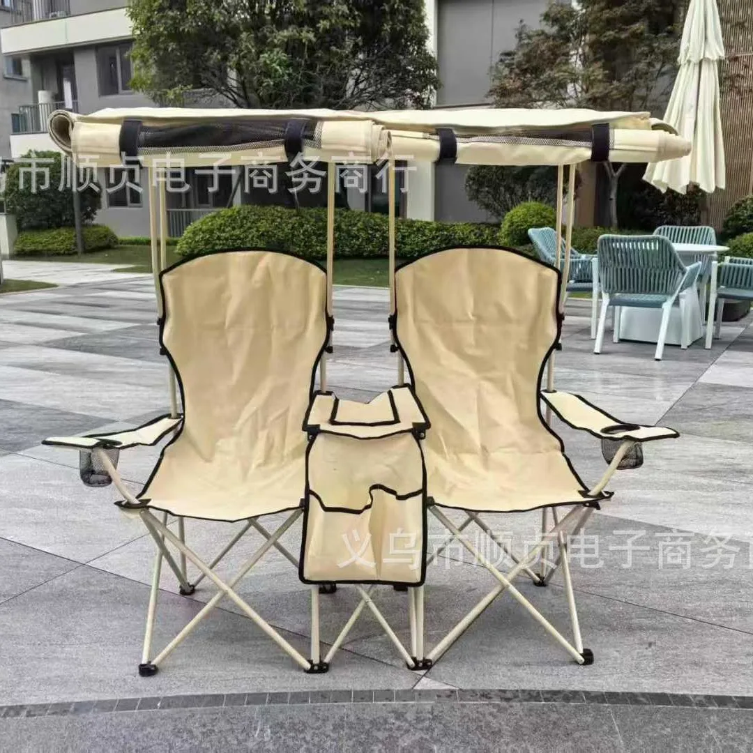 durableFishing Beach Chair Outdoor Camping Leisure Double Folding Chair Integrated Awning Awning Director Chair