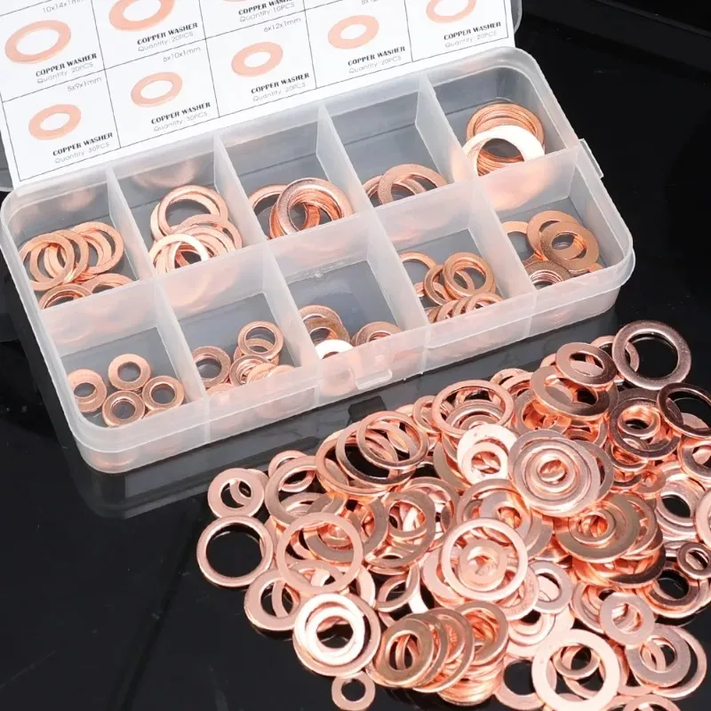 Purple Copper Gasket 100/200pcs Oil Seal Gasket Boxed Kit Car Copper Washer for Sump Plugs O-ring Washer Set Car Suplies