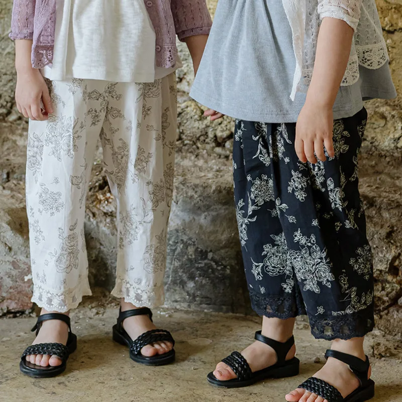 

2024 Summer New Style Strawberry Shan Korean Girls Girls Children Flower Cotton Thin Retro Lace Trousers Anti-mosquito Pants