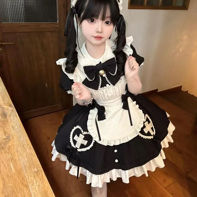 Women Japanese Kawaii Lolita Princess Dress Girls Vintage Harajuku Y2k Bow Maid Dresses Sweet Cosplay Costumes Party Mini Dress