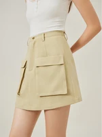 FSLE Khaki High Waist Women Skirt Shorts Cargo Style Pocket Decoration Female 2024 Summer Above-Knee Shorts 24FS12488