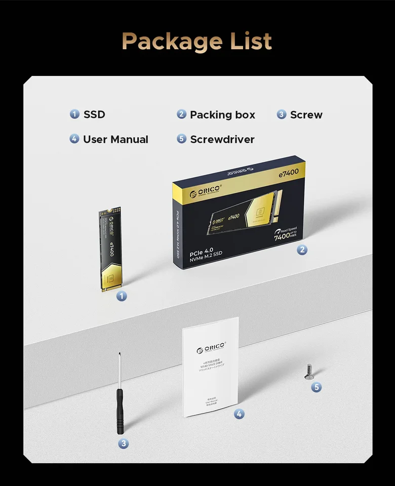 ORICO e7400 PCIe4.0 M.2 NVMe SSD PS5 7400MB/S Internal Solid State