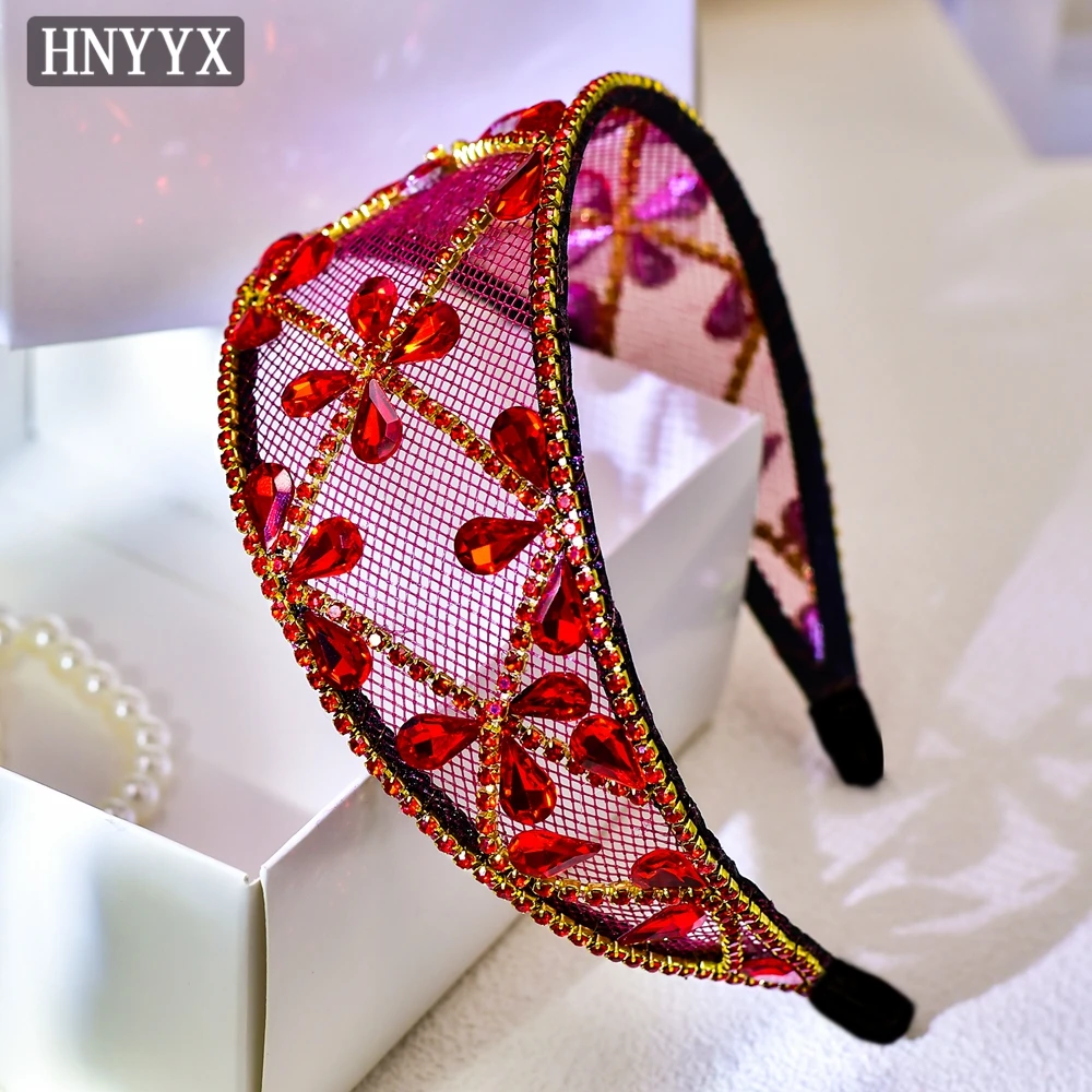 

HNYYX Rhinestone Hairbands Double Row Hair Hoop Red Sparkling Crystal Wide Hair Accessories Women Fashion Party Head Jewelry A30