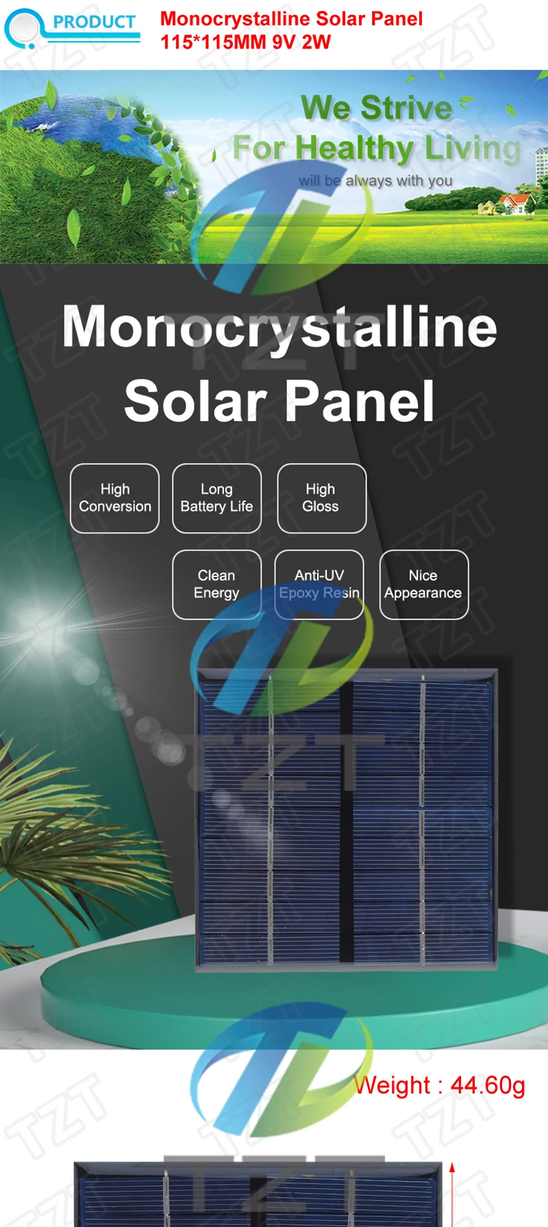 DIYTZT 1/3PCS 9V 2W 220MA Solar Panel 115X115MM Mini Solar System DIY Für batterie handy ladegeräte tragbare solar zelle – Detail 1