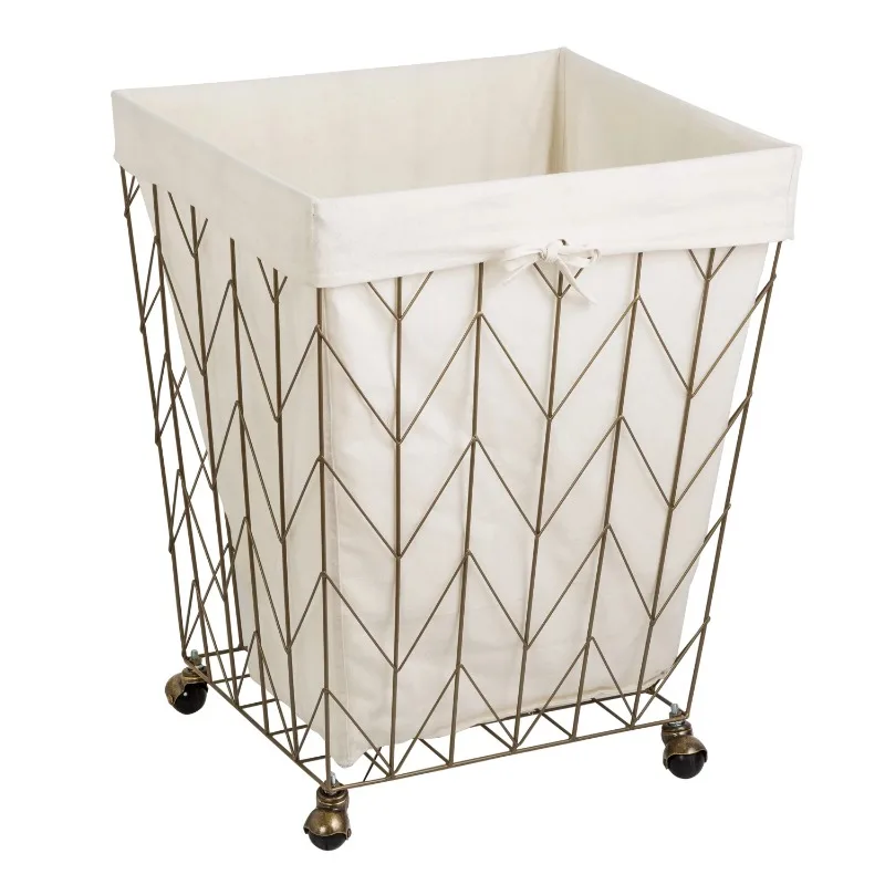 

Honey-Can-Do Steel Chevron Rolling Laundry Hamper with Removable Cotton Liner, Antique Gold/Natural Laundry Hampers