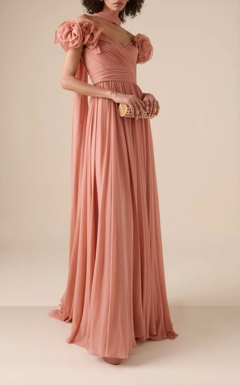 sachin and babi light blue dress Criss-cross Pleated Champagne Chiffon Celeb Prom Dress