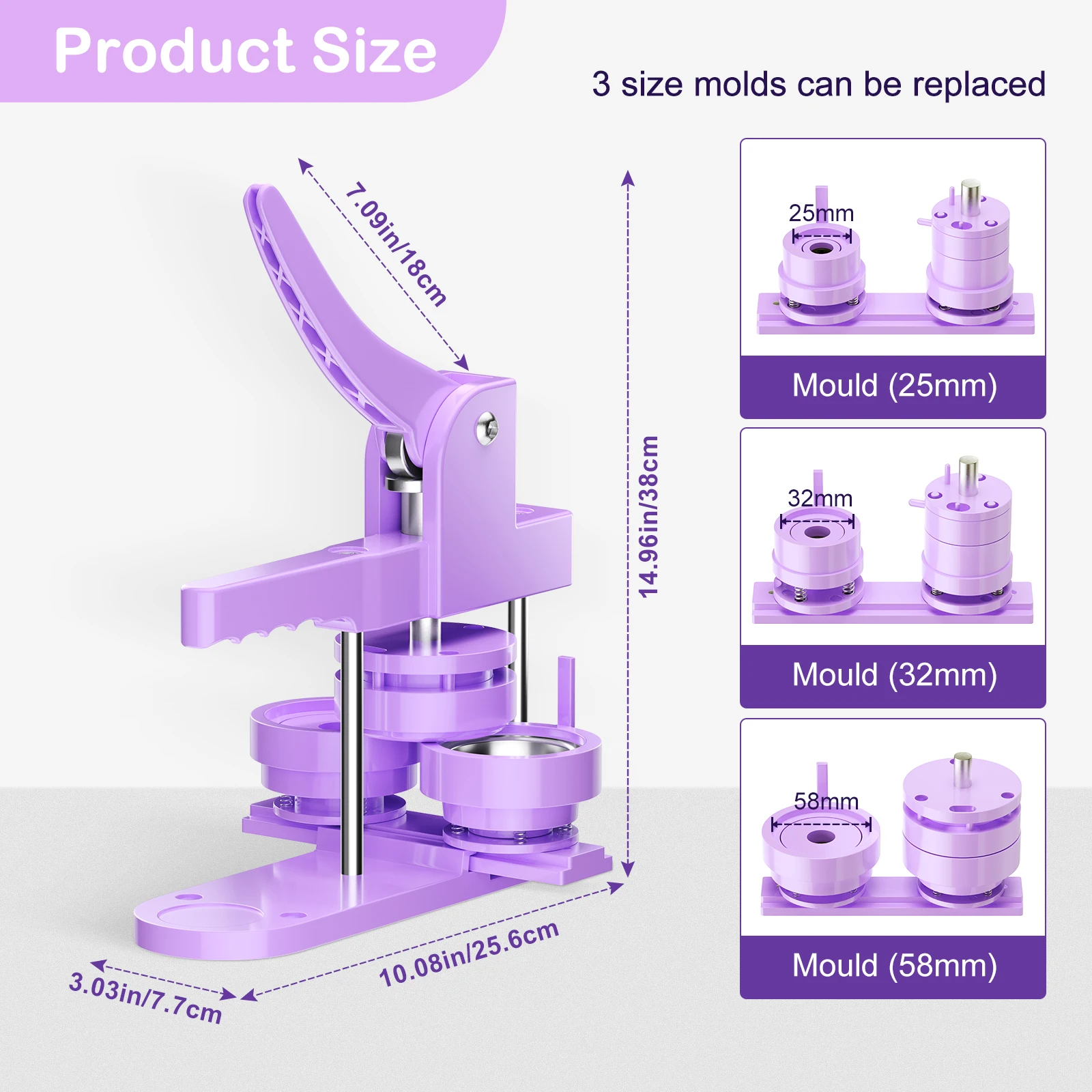 3 in 1 Button Badge Maker Machine 25/32/58mm mold DIY 300pcs Parts/Pic/Circle Cutter Kit